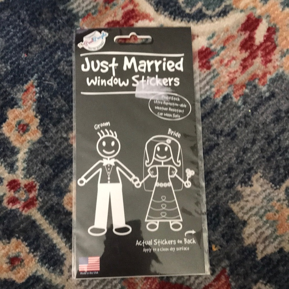 Just Married Groom and Bride Window Sticker